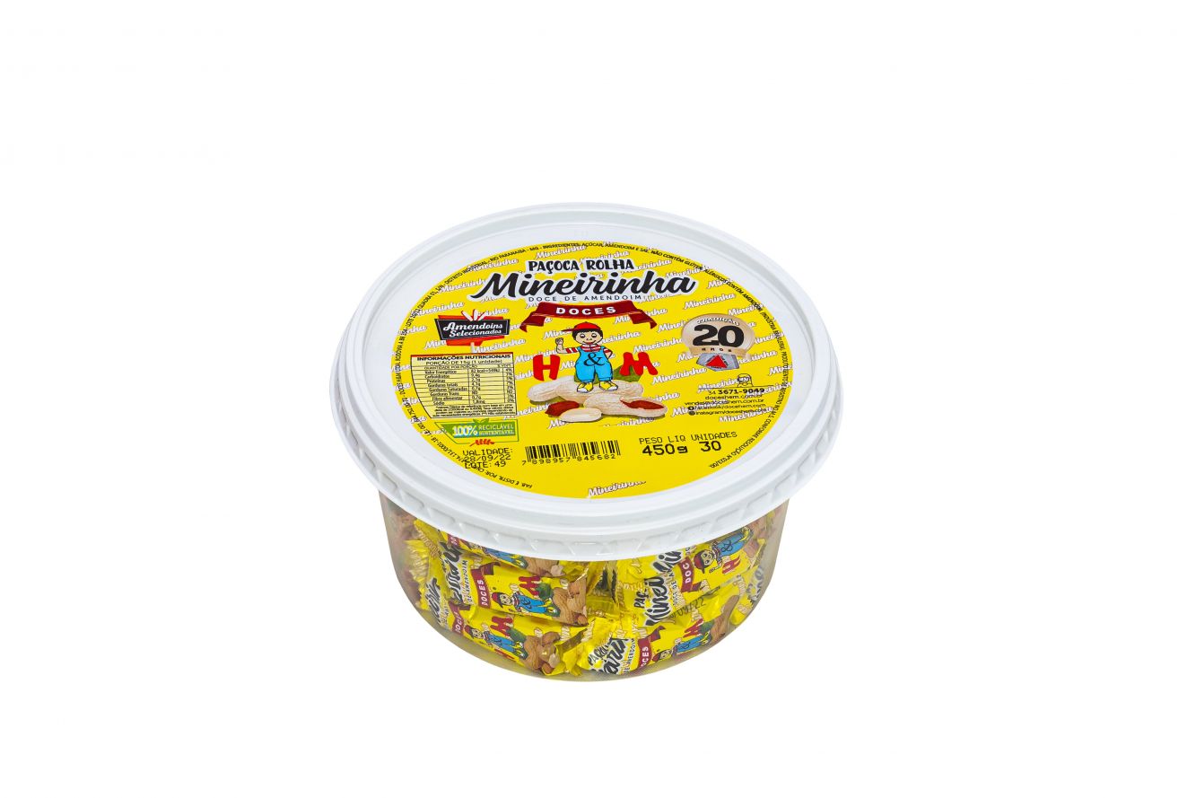 Pacoca de Rolha -Mineirinha Pote 450g 30unidades